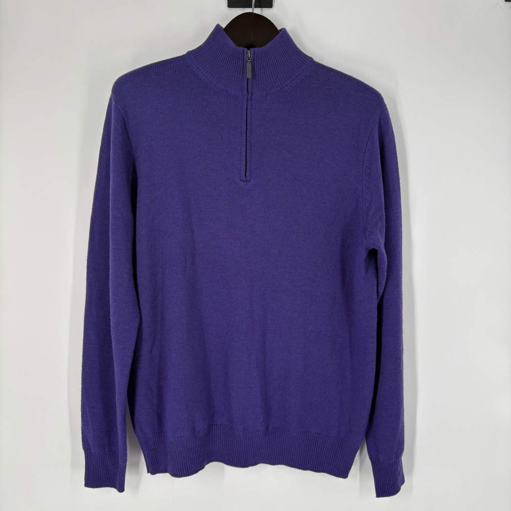 Jeremy Argyle NYC Purple 100% Merino Wool Quarter Zip Sweater‎ Mens Large L